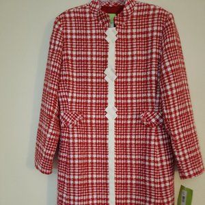 Citrine -NWT -  Gorgeous Red & White Tweed Coat With Front Bows S-16